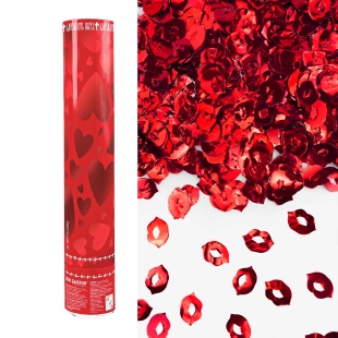 Пневмохлопушка (12/30 см), Люблю, Поцелуи фольга, Красный, 1 шт.