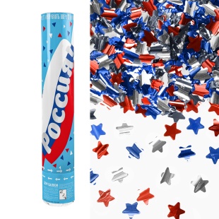 Пневмохлопушка (12/30 см), Россия, Звезды фольга, Триколор, 1 шт.