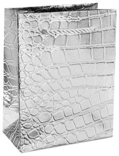 Пакет подарочный, 210гр, Кожа крокодила, Серебро, Металлик, 15*12*7 см, 1 шт.