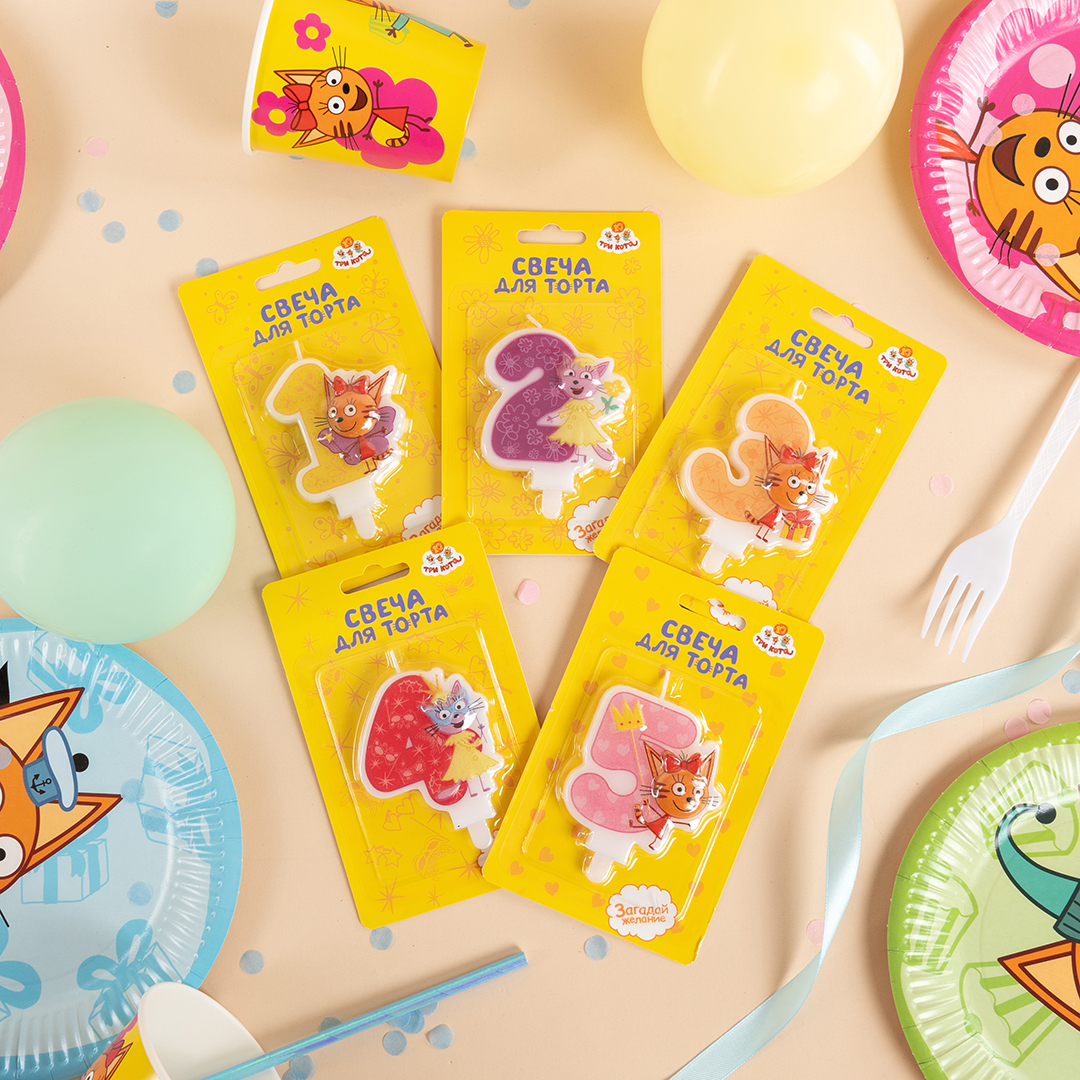 Свеча Цифра, 1 Три Кота, Карамелька, 5,8*6 + 1,5 см, 1 шт. с держат.